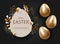 Golden easter egg with decorative elements illustration. Happy easter background, easter design. Copy space text area, vector