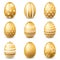 Golden easter eggs. Traditional festive gold egg with ornamental pattern, decorative spring decoration element with