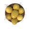 golden Easter eggs, in a woven bamboo basket, on a white background