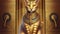 Golden Egyptian magic divine cat, cat in the temple of the Egyptian goddess