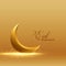 Golden eid mubarak background with shiny 3d moon