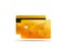 Golden Electronic credit card icon, finance technology, white background.