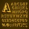 Golden English alphabet on khaki background. Vector illustration