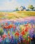Golden Era Nostalgia: Vibrant Wildflower Meadow & Rustic Farmhouse