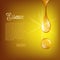 Golden essence oil drops on background 3d realistic vector illustration.