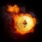 Golden Ethereum coin falling in fire flame.