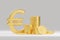 Golden euro currency sign. euro stacked golden coins. grey background. Rise in profits, budget fees. Investments. Raise incomes,