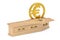 Golden Euro Currency Symbol Sign in Wooden Coffin With Golden Cross and Handles. 3d Rendering