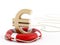 Golden euro symbol on lifebelt. 3D illustration