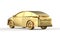 Golden ev car or metallic gold electric vehicle on white background