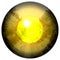 Golden eye with open pupil and bright yellow retina in background. Dark colorful iris around pupil, isolated eye.