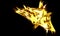 Golden fiery meteorite falling in dark far deep black space. Fire explosion.