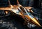 Golden fighter jet. Futuristic digital art. AI generated