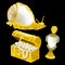 Golden figurines of shells, snails and bust