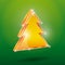 Golden fir 3 D on a green background. New Year, Christmas.