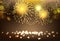 Golden firework on city landscape background for celebration