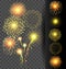 Golden firework set on translucent background for Christmas and