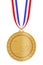 Golden First Place Winners Medal with Ribbon. 3d Rendering