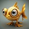 golden fish statue big funny eyes cartoon 3D picture generative AI