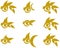 Golden fish symbols on white