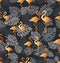 Golden flamingo. Seamless pattern with tropical birds.