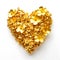 Golden Floral Arrangement Shaped Like a Heart on a White Background. Generative AI