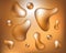Golden fluid shapes on gradient background. Trendy 3d vector abstraction. Fluid golden drops on gold background.