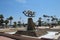 Golden flying seagull bird sculpture on the Larnaca beach