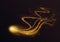 Golden flying star light effect, curve trail lines shine and glow, abstract magic fantasy