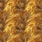 Golden foliage seamless pattern design. Gold leaves background.