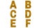 Golden font Alphabet a, b, c, d, e, f made of golden sparkle background.