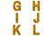 Golden font Alphabet g, h, i, j, k, l made of golden sparkle background.