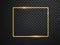 Golden frame with lights effects. Shining rectangle banner. Isolated on black transparent background. Vector