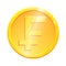 Golden frank coin CHF symbol on white background. French Finance investment concept. Exchange France currency Money