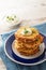 Golden fried rosti pile from cauliflower and parmesan cheese wit