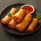 Golden fried spring roll served with a side of sauce