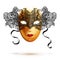 Golden full face carnival mask with ornate lacy black top