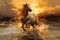 Golden Gallop: A Majestic Horse\\\'s Journey Through a Haunting Sun