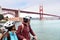 Golden gate Bridge biking tourists on guided tour