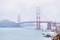 Golden Gate Bridge in the morning mist, San Francisco. Pastel colors, concept, travel and attractions