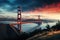 Golden Gate Bridge at sunset, San Francisco, California, USA, View of Golden Gate Bridge over San Francisco Bay, AI Generated