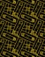 Golden geometric repeating pattern with glitter texture over black background.