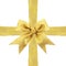 Golden gift bow with crossed ribbons