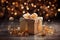 Golden Gift Box and Twinkling Holiday Lights