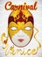 Golden and Gilded Volto Mask with Ribbons Commemorating Venice Carnival, Vector Illustration