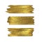 Golden glitter brushstrokes set isolated at white background. Shiny gold texture paint stain illustration