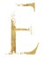 Golden glitter capital letter F with dispersion effect isolated illustration