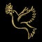 Golden glitter Dove of Peace on background, template for banner, card, poster, flyer, web, header. Vector gold glittering