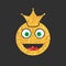 Golden glitter emoji icon with crown on black background.
