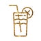 Golden glitter glass of cold juice drink flat icon